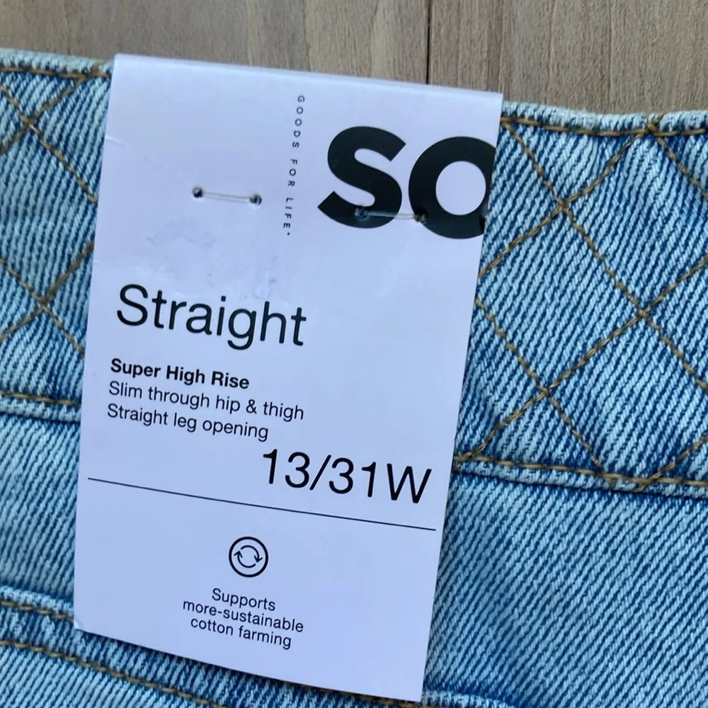 So Super high rise straight woven denim jean pant quilted design waistband 13/31 - Picture 4 of 16